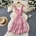 Pure desire style u neck sleeveless knittingcut outdress women's summer k-style purple waist slimming look a-line skirt petites