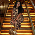 European and american style cross-border fashion leopard print women's streetwear versatile bodycon high neck sleeveless workwear maxi dress