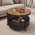 Cream style double-layer coffee table slate coffee table accessible luxury living room small apartment for home wheeled movable round table coffee table