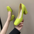 Plus size chunky heel pumps for women - spring/summer 2024 new collection - patent leather bright heels