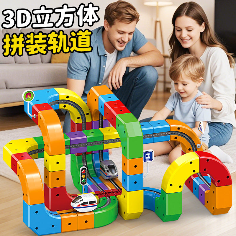 children's magnetic track car stereo anti-gravity electric magnetic suction train versatile assemble building block toy