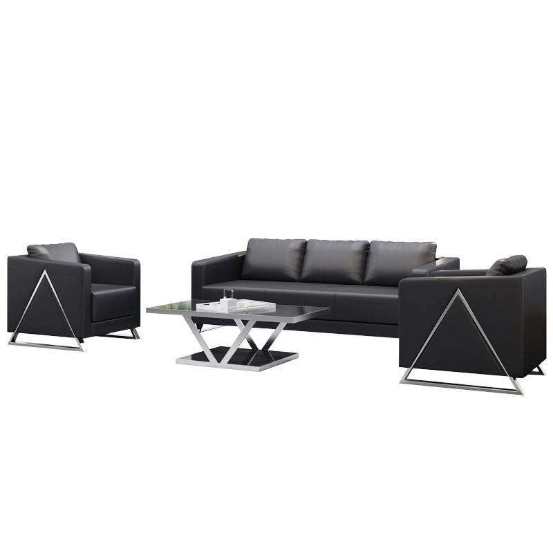 Business black leather office sofa casual reception room three-seater modular sofa lounge minimalist sofa