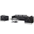 Business black leather office sofa casual reception room three-seater modular sofa lounge minimalist sofa