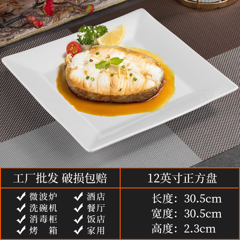 High-end ceramic pure cabbage plate, special-shaped asymmetrical cold dish plate, stir-fry plate, tableware for restaurants and hotels