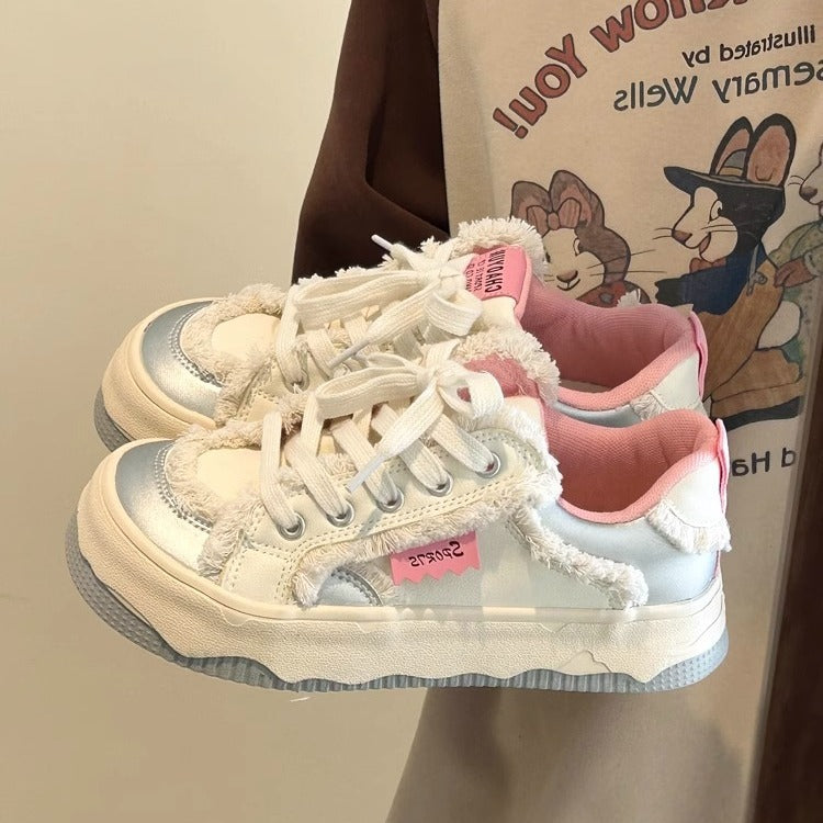 Niche platform white sneakers for women, 2026 new spring/autumn collection, versatile chic student shoes, canvas casual lightweight skate shoes