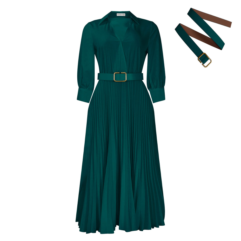 C8622export women's clothing new arrivalelegancelongpleateddressfashionv neckfashionpure color cross-border dress