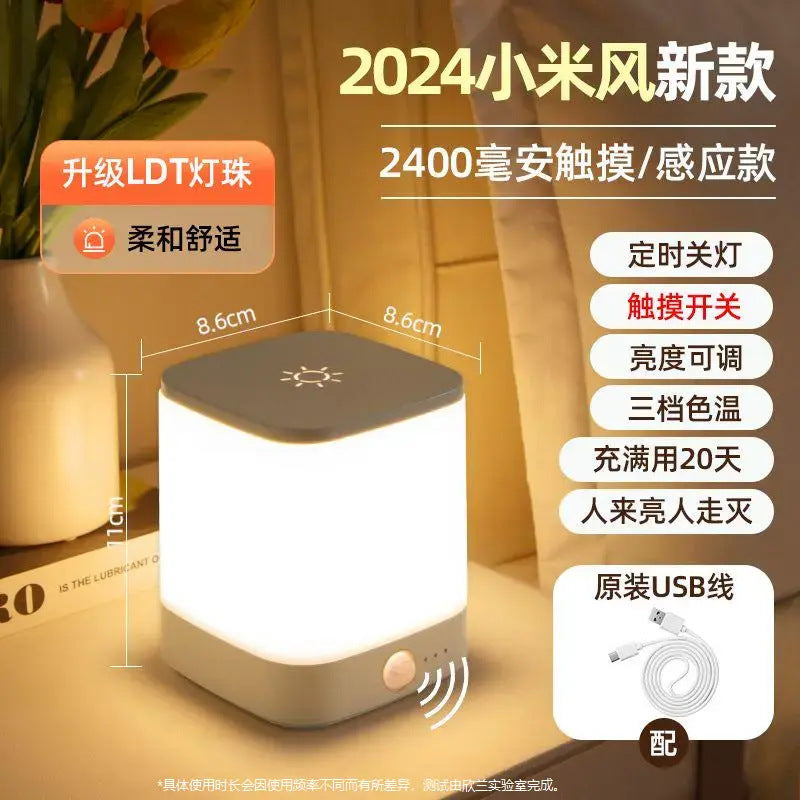 Ai smart voice-activated night light - bedside companion for sleep, sound control, baby feeding, soft light, rechargeable table lamp