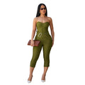 C7693 cross-border   fashion women's sexy slim-fit bandeau solid color bodycon jumpsuit
