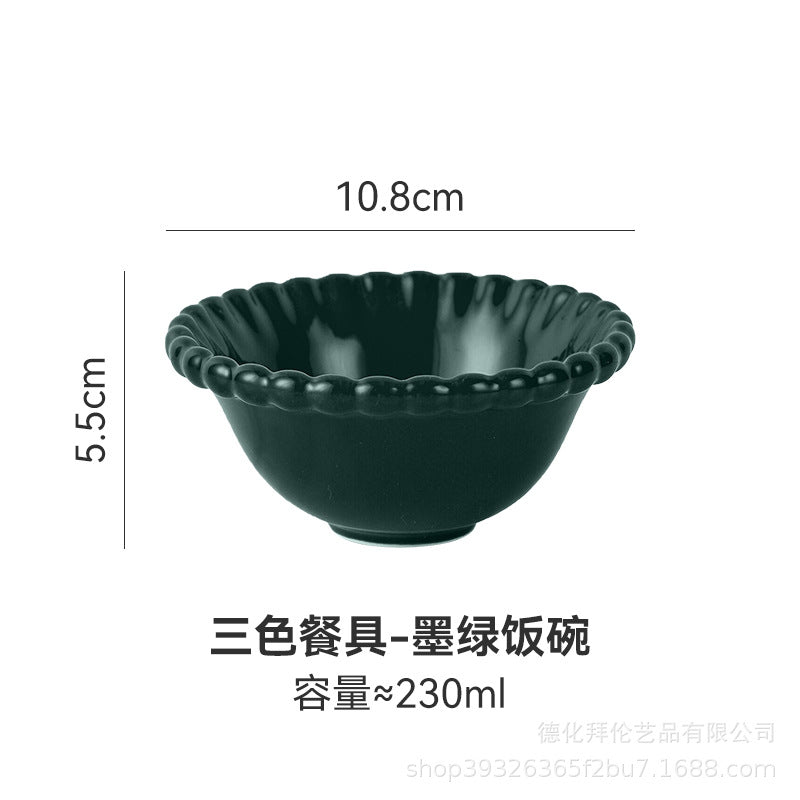 Insfrench creative pearl edge bowl, plate and dish tableware combination restaurant for home dessert oatmeal rice bowl suit