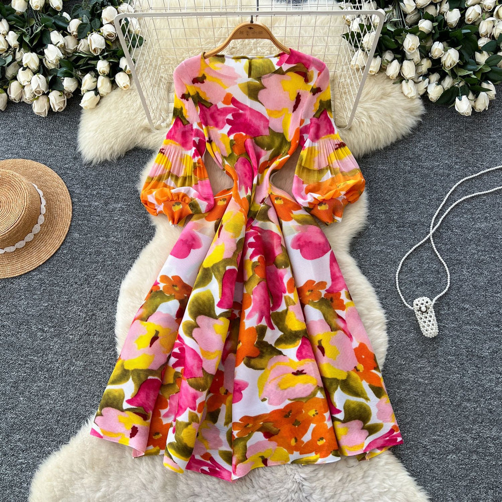 spring new arrival: royal court style retro stand collar dress - european & american socialite design, cinched waist, single-breasted button, printed maxi dress