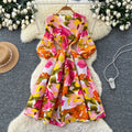 spring new arrival: royal court style retro stand collar dress - european & american socialite design, cinched waist, single-breasted button, printed maxi dress