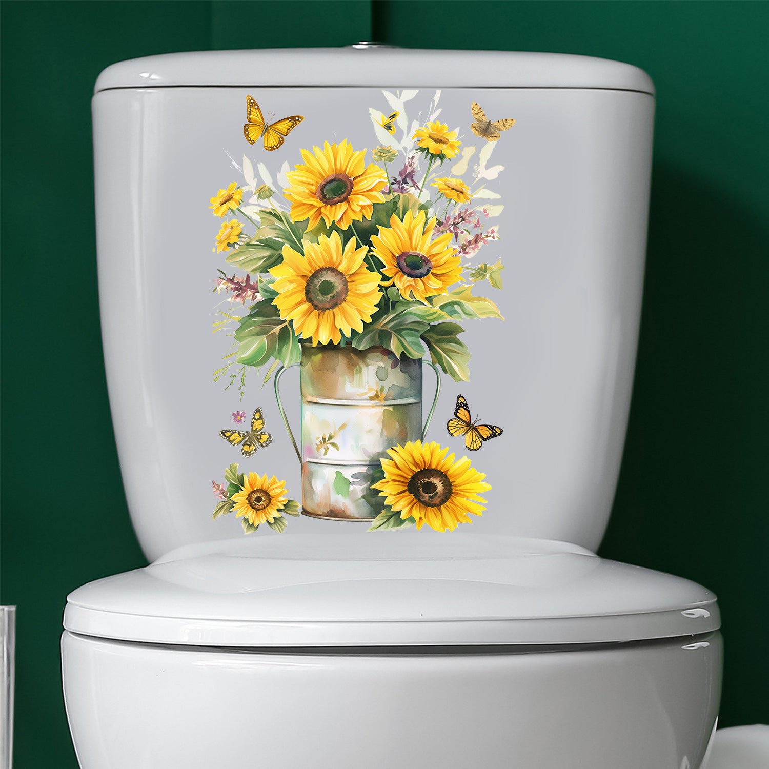 Cross-border  Iron Barrel Flower Pot Sunflower Butterfly Toilet Sticker Arrangement Toilet Bathroom Decoration Wall Sticker