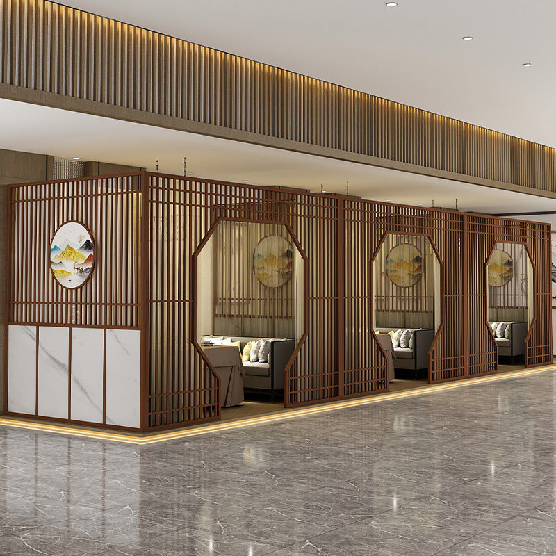 New Chinese-style moon cave door private room screen hotel restaurant wrought iron box card seat catering barbecue hot pot arch partition