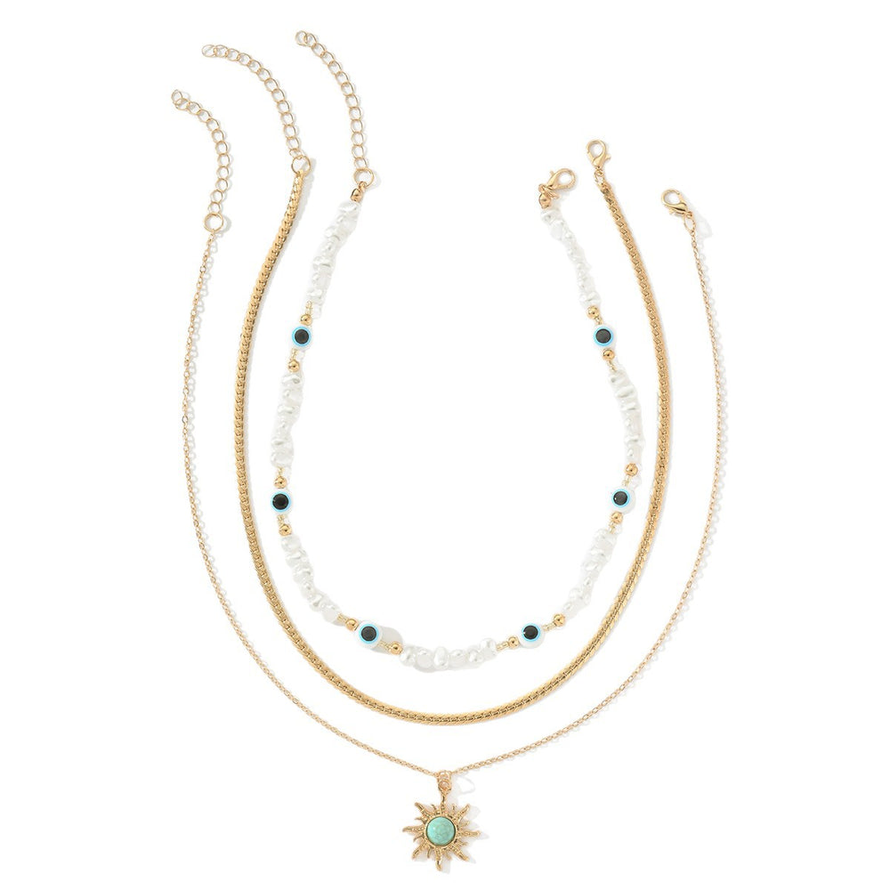 Long pearl necklace wholesale, european and american cross-border vintage eight-pointed star layered jewelry pendant, women's high-end collarbone chain