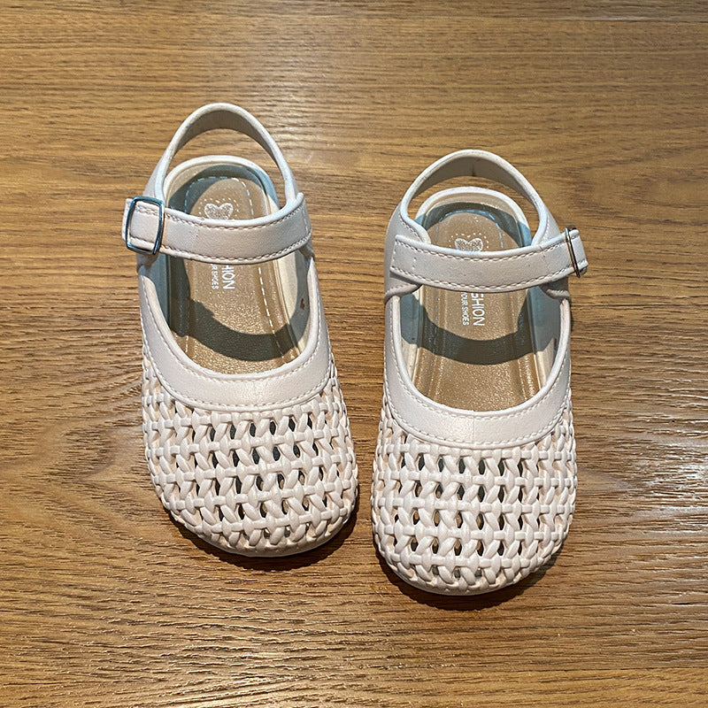 Girls' sandals: closed-toe knitted princess shoes, new summer 2025 collection, toddler shoes, hollow-out sandals and slippers for girls