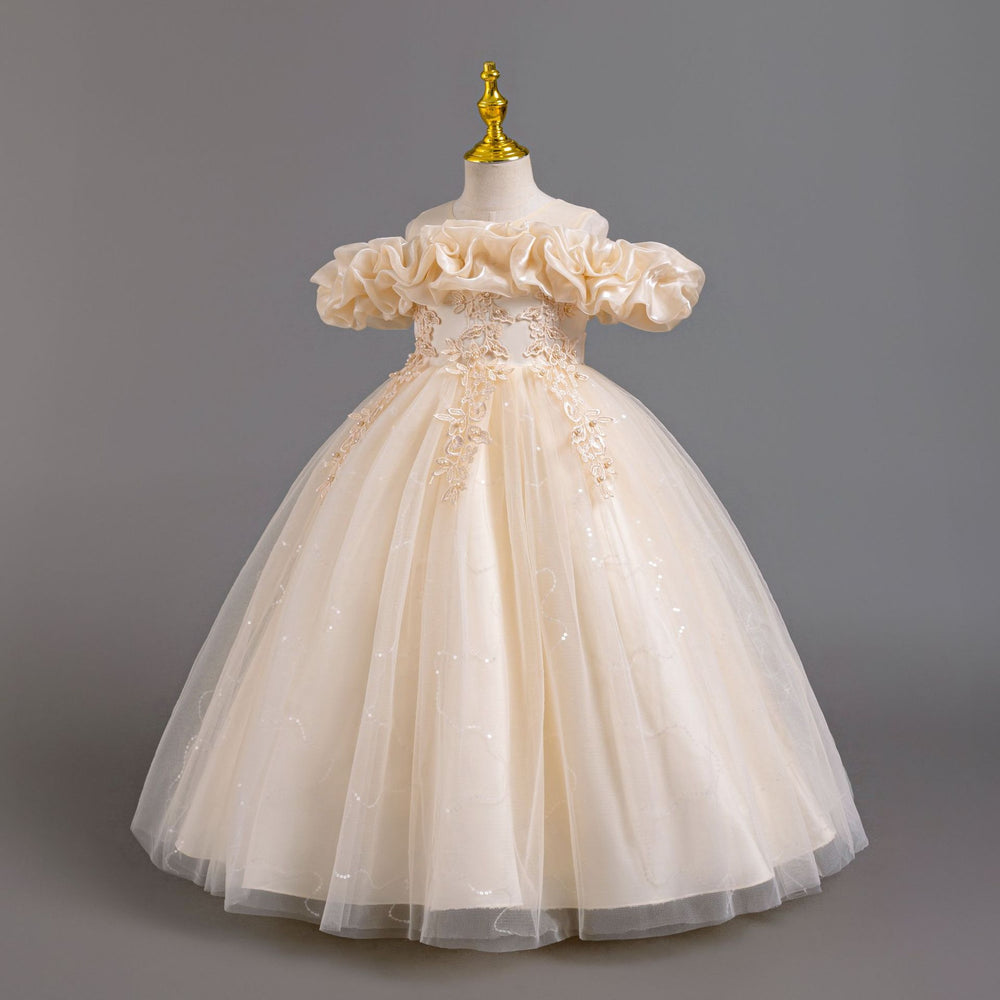 New arrival: girls' off-the-shoulder floral princess dress - perfect for piano recitals and special occasions