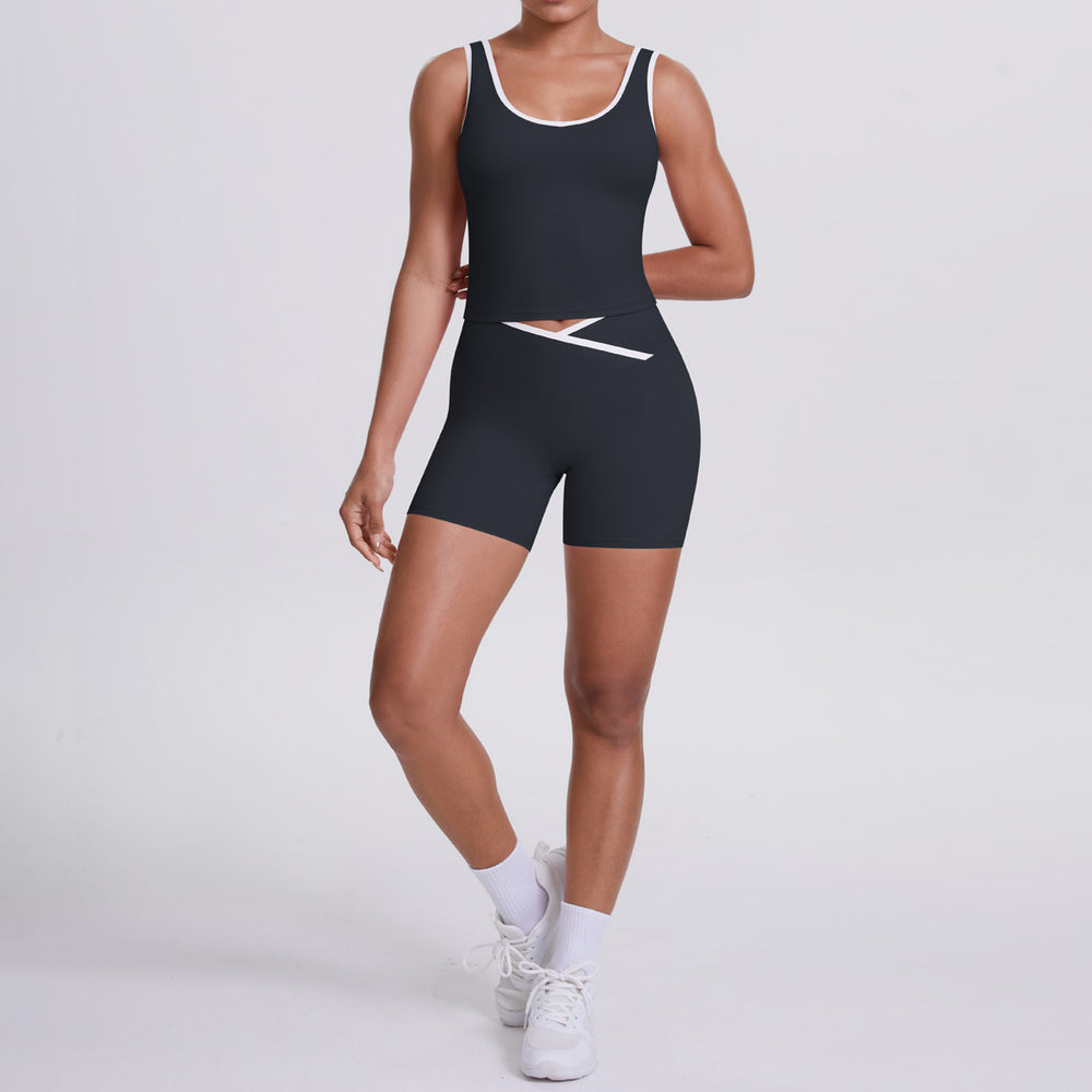 new arrival: double-sided brushed fleece color block compression yoga set - breathable, cross-back design, perfect for running and fitness (two-piece set)