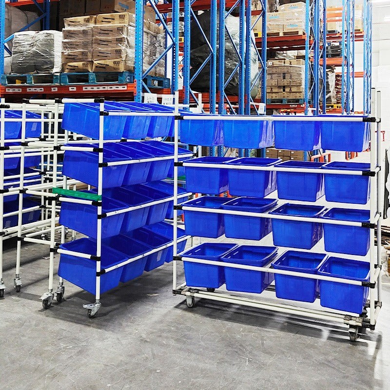 Mobile Shelf Wholesale Warehouse E-commerce Sorting Truck Wire Bar Picker Truck Silent Wheel Plastic Basket Wire Bar Truck Trolley
