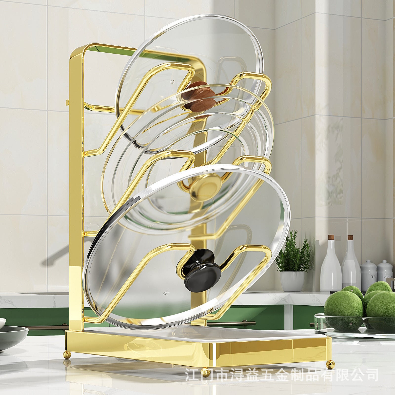 Pot lid rack No punching Wall-mounted kitchen rack Countertop layered shelf Multifunctional pot lid universal storage rack