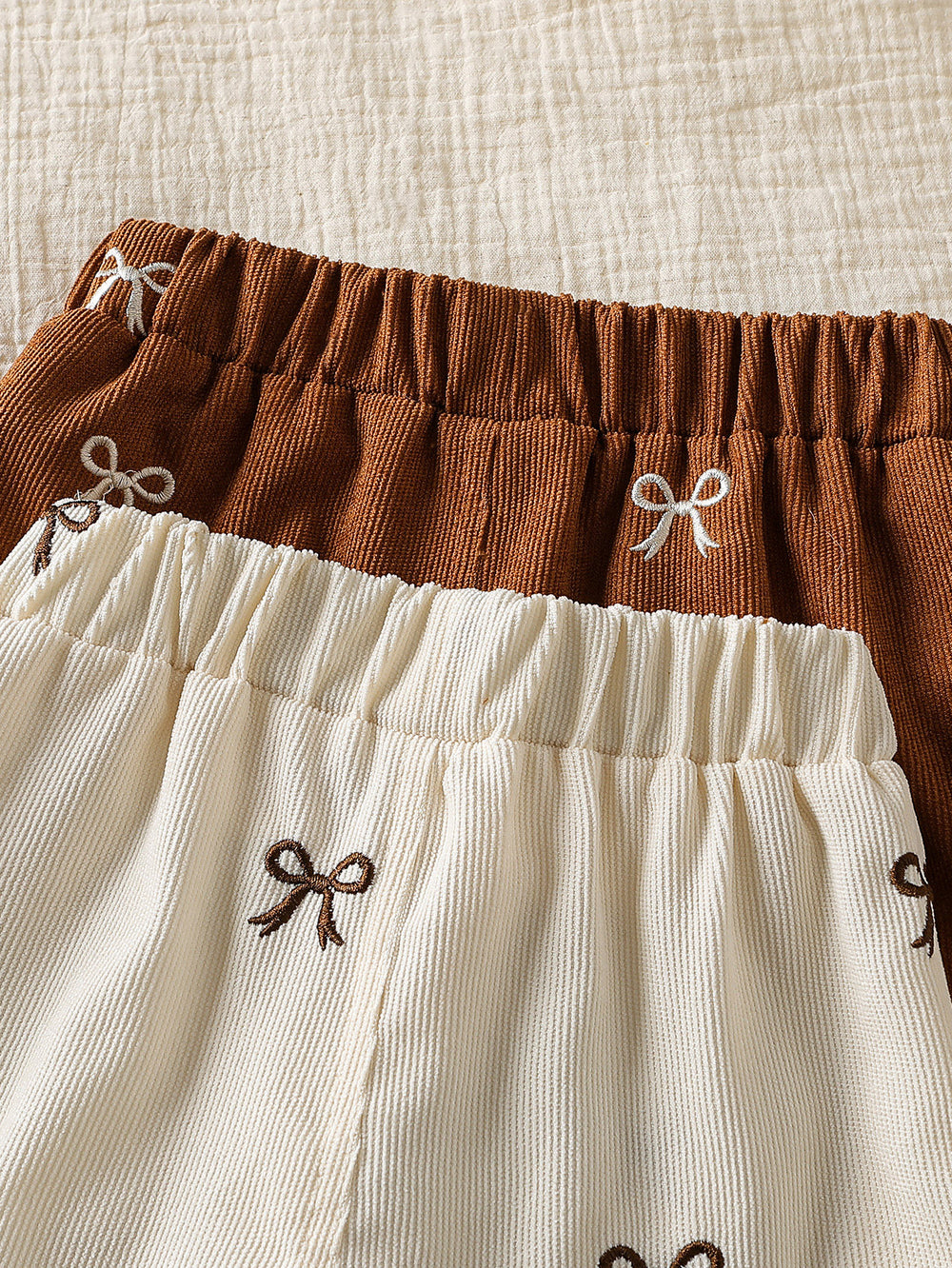 hot-selling girls' corduroy bow embroidered casual pants - cross-border exclusive two-piece set