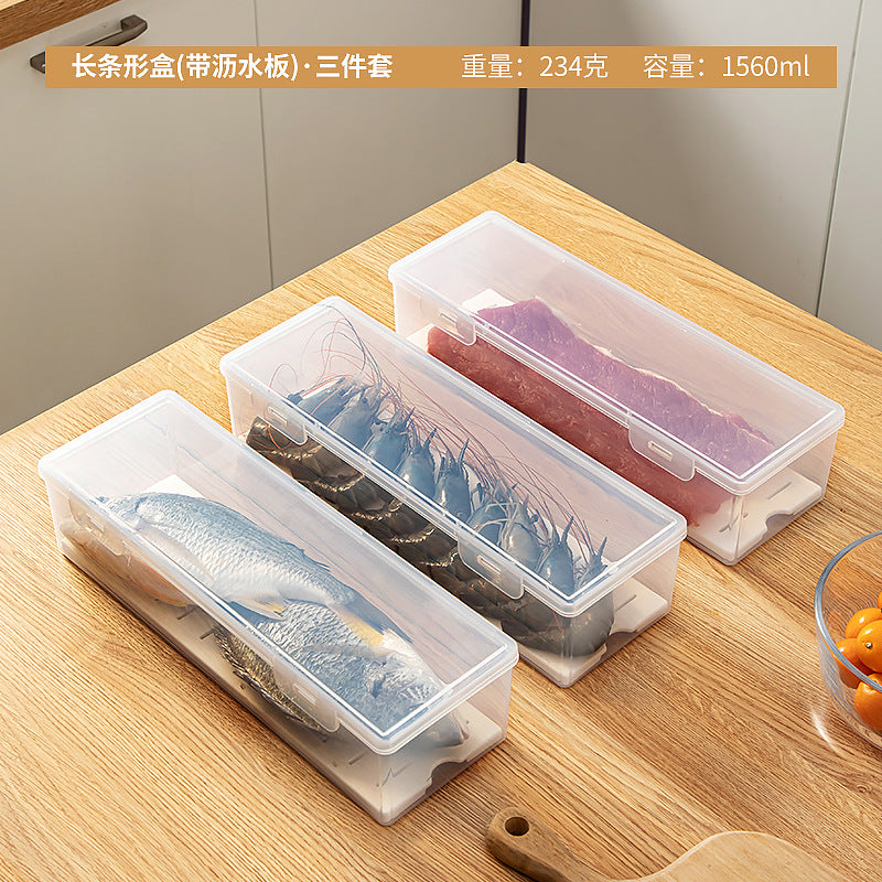 Kitchen food storage box with lid Food grade transparent sealed drain frozen fresh-keeping box Dumplings refrigerator storage box