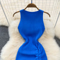 Retroelegant vest dress classy waist slimming look pleated drawstring long bottom hip-hugging knittingdress