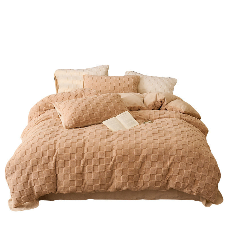 Solid color Tafu fleece four-piece winter thickened milk fleece quilt cover Nantong fleece bedding coral fleece sheets