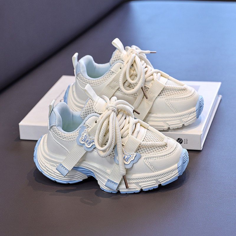 Girls' athletic shoes -  summer mesh breathable kids' chunky sneakers - big kids' student running white shoes