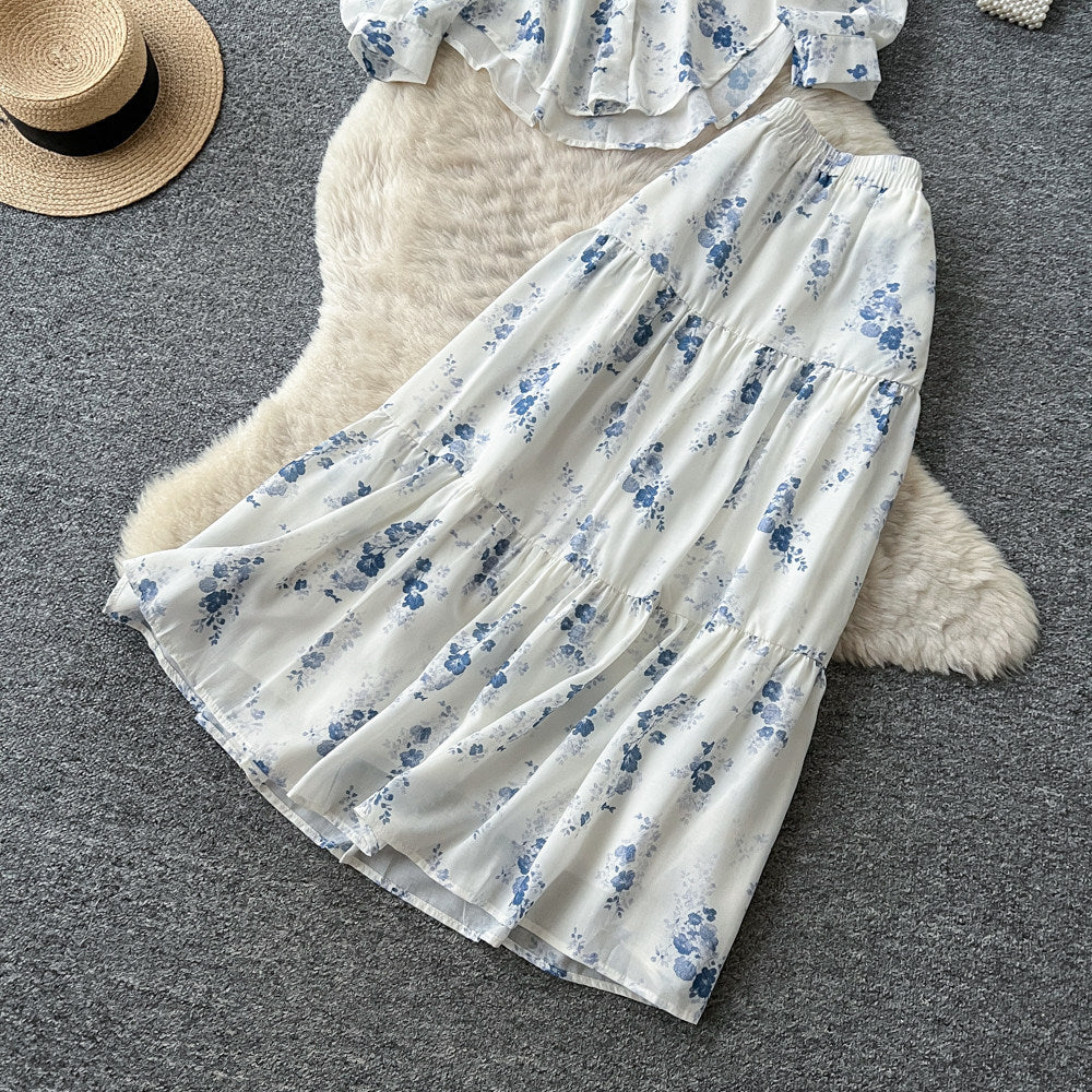 Gentle wind floral light mature style two-piece set female early autum strap waist slimming lookelegantsuitwork clothing outfit