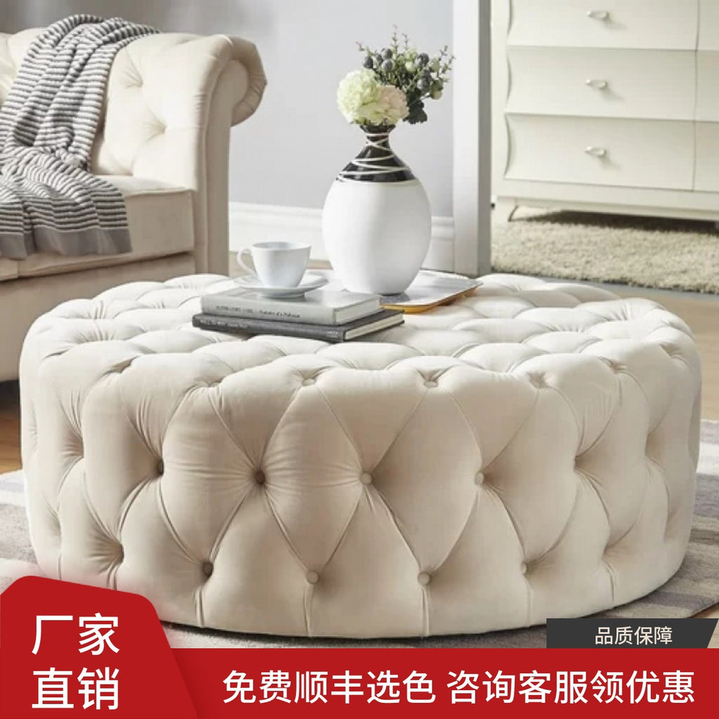 American light luxury velvet shoe changing stool modern simple pull button designer pedal cloakroom round stool leisure stool