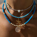 Bohemian seaside necklace wholesale european and american cross-border blue soft clay beaded pendant vacation style starfish clavicle chain