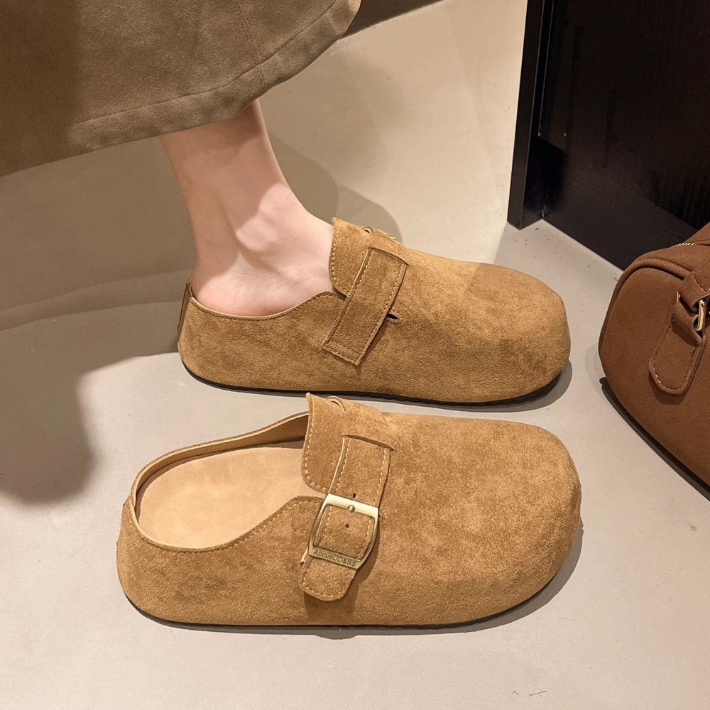 Retro birkenstock toe slippers women's hidden heel 2025 new autumn fashion thick sole nubuck leather birkenstock half slippers