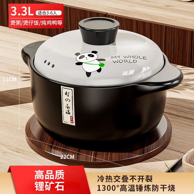 Casserole high temperature resistant stew pot soup casserole explosion-proof for home cooking porridge double ears large capacity open flame high temperature resistant soup pot