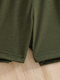 kids' summer outfit: letter print military green patchwork t-shirt and shorts set - unisex sporty two-piece