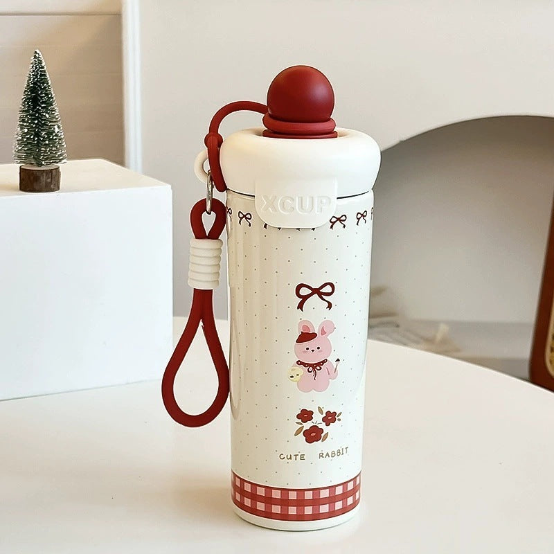 Dog-themed minimalist kids' thermos - 316 stainless steel, stylish design for girls, dual-drink straw, insulated, portable for students