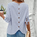 European and american cross-border women's clothing : spring/summer striped cardigan blouse - new loose fit casual women's top