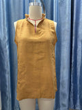elegance stand collar ruffles cotton and linen shirt summer sleeveless tops