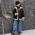 Girls' warm, loose-fit outerwear: new  autumn/winter collection - vintage motorcycle jacket, fleece-lined, extra thick jacket coat