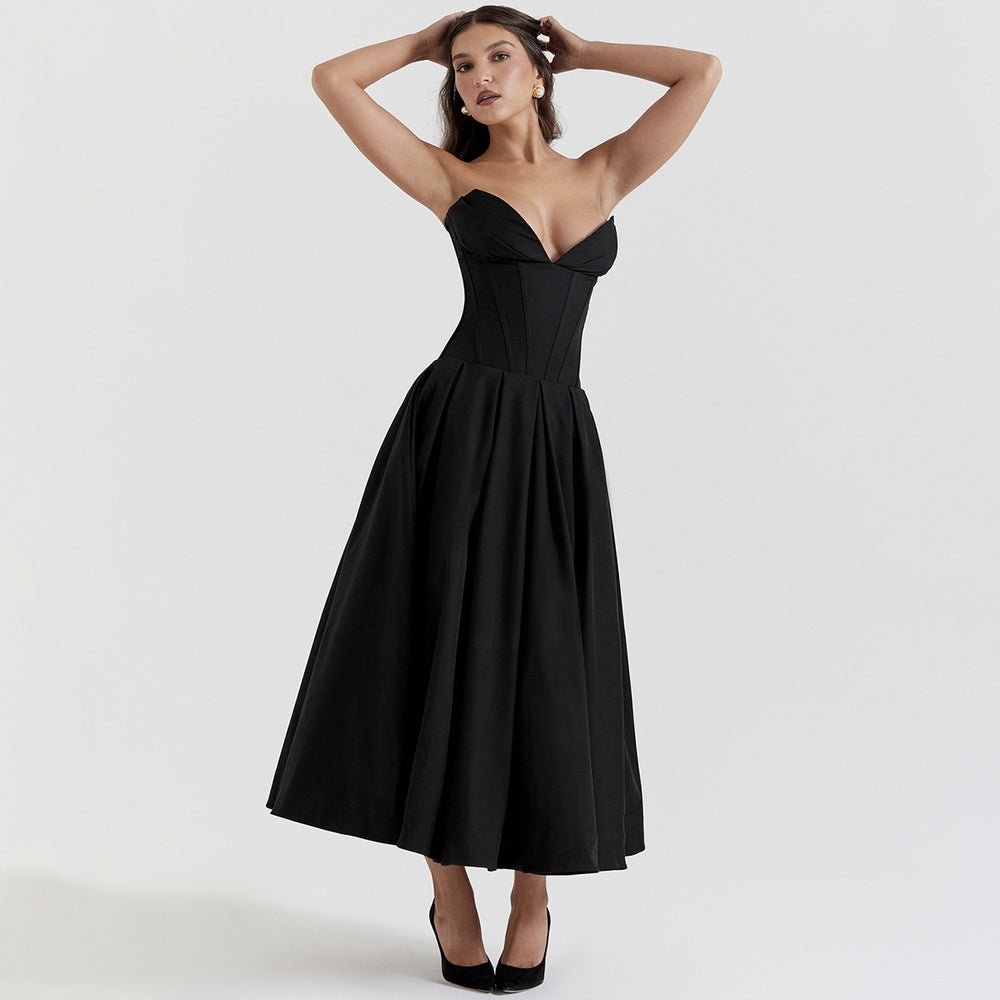 Exportfashion style  spring new arrivalsexy long skirt tube top skirt v pointed fishbone waist a swing dress for women
