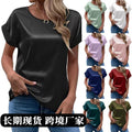 Women's short-sleeve satin blouse - relaxed fit, versatile crew neck, satin shirt - cross-border   new arrival