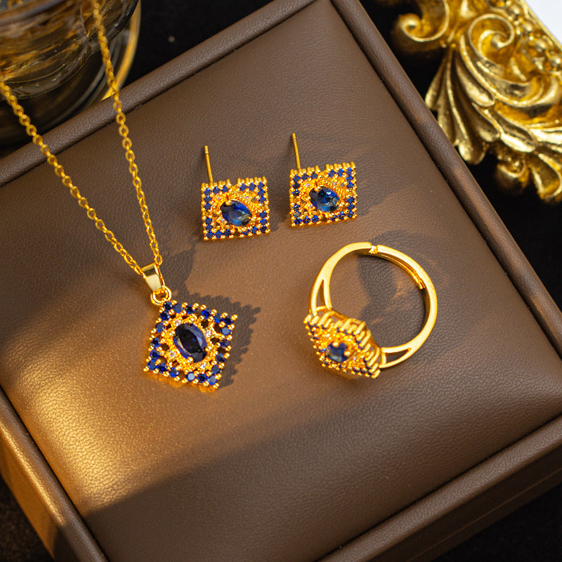 [set] high-end elegant and luxurious full diamond necklace for women, earrings, rings, full diamond copper inlaid zirconium sweater chain wholesale