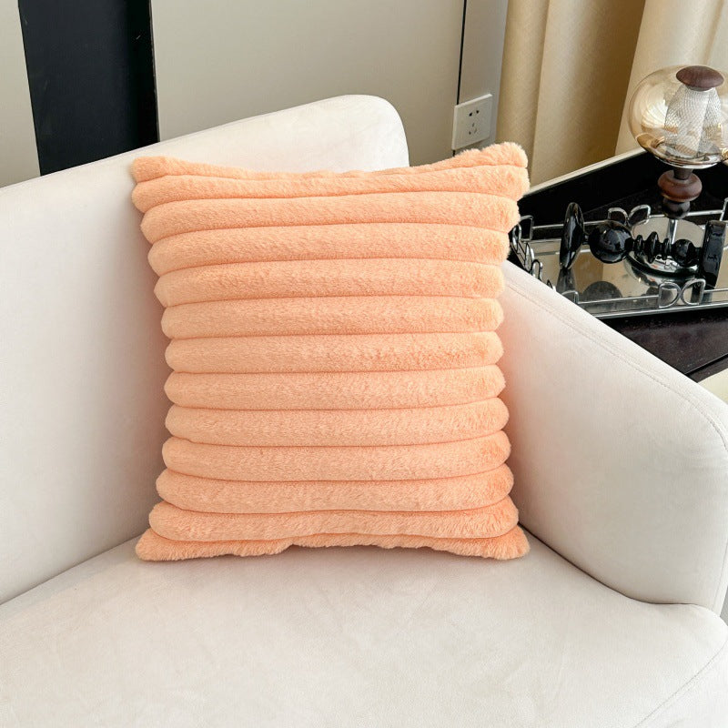 Simple solid color rabbit fur plush cushion pillow cover wide stripe bedroom living room sofa bed headrest pillow cross-border