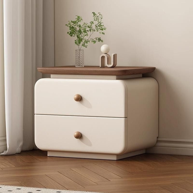 Installation-free cream small bedside cabinet casualfor home modern new arrival bedroom leather storage bedside table wooden adult