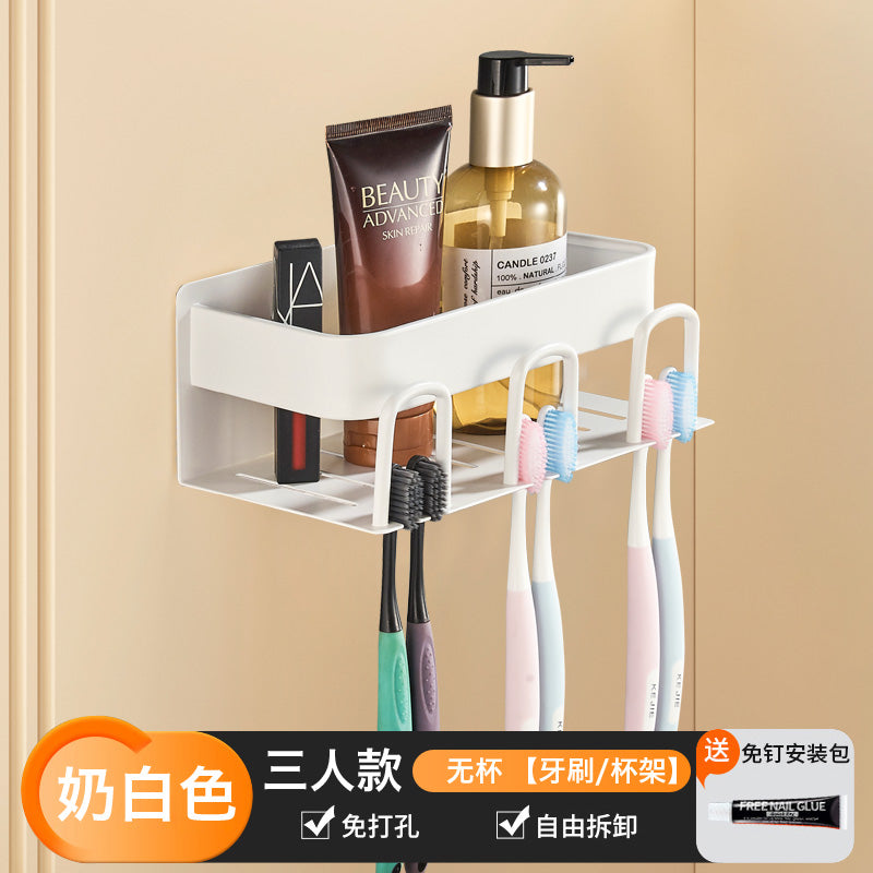 Wide new product toothpaste toothbrush rack, no punching space aluminum bathroom brushing mouthwash cup wall hanging set