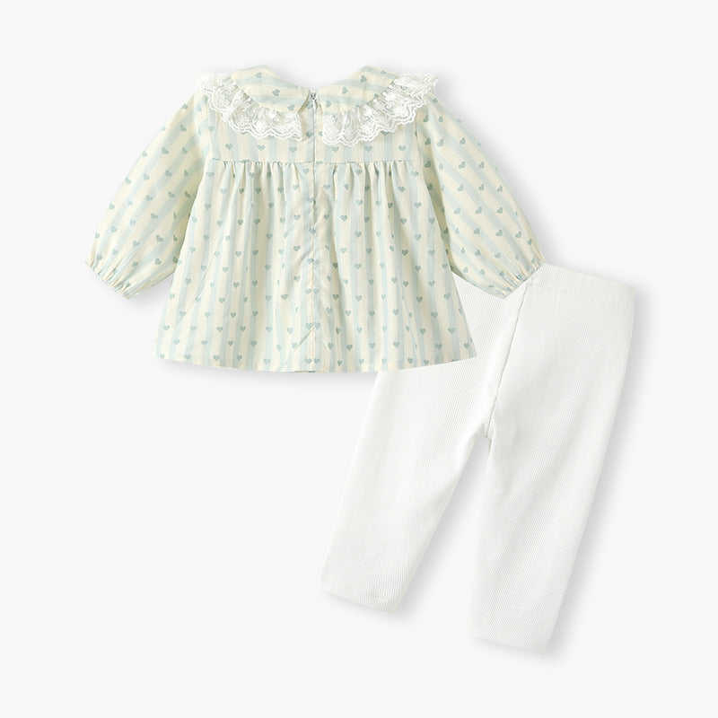 Girls' autumn outfit set,  children's clothing, long-sleeved kids' set, peter pan collar baby girl autumn clothes wholesale