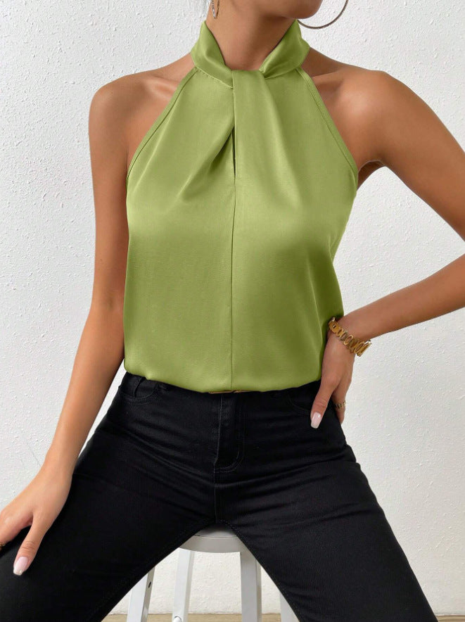 summer new arrivals: european and american style satin halter neck sleeveless tank top, faux silk satin top - ready stock wholesale