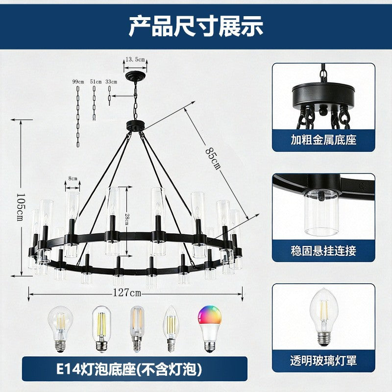 American industrial double-layer ring personalized chandelier house high-ceiling living room multi-head iron chandelier hotel engineering chandelier