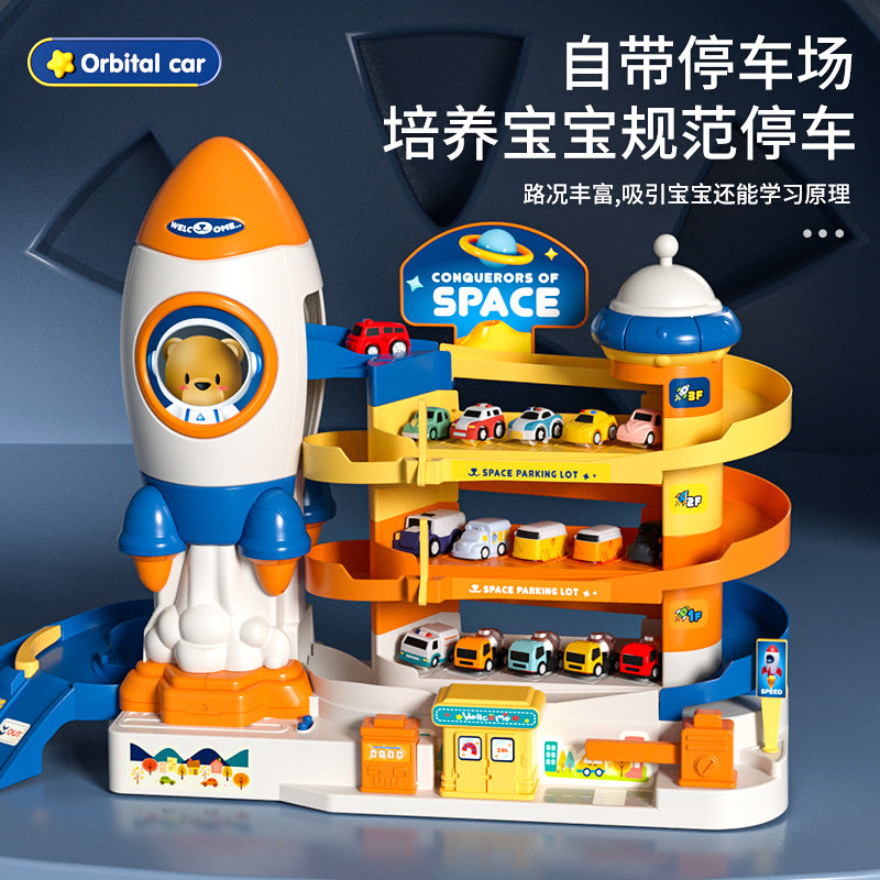 Kids' rocket space adventure challenge: boy's track car toy, mini car building parking garage puzzle - wholesale