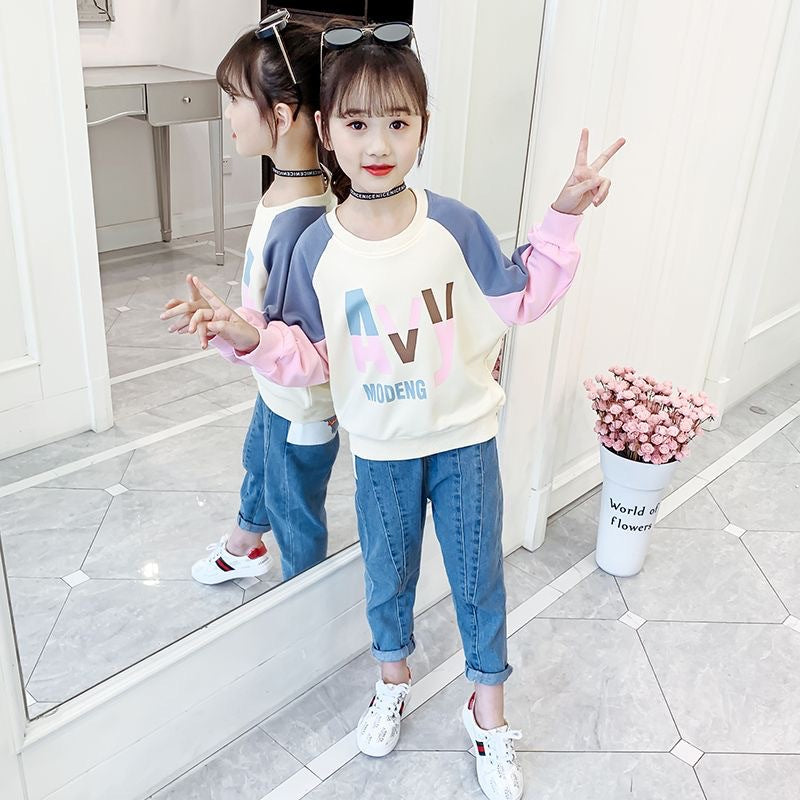 Girls' korean style sweatshirt -  spring/autumn new collection - casual base layer top for mid-to-large sized girls - cute long-sleeved top