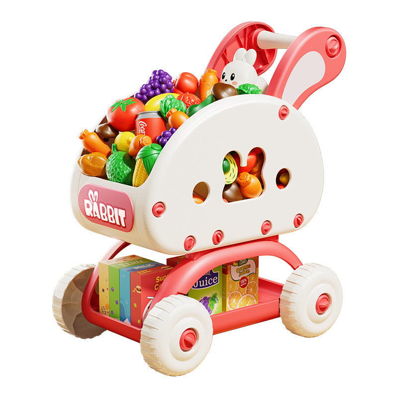 Kidsartificial supermarket shopping cart trolley toy play house fruit cutting fun boys and girls kitchen birthday products